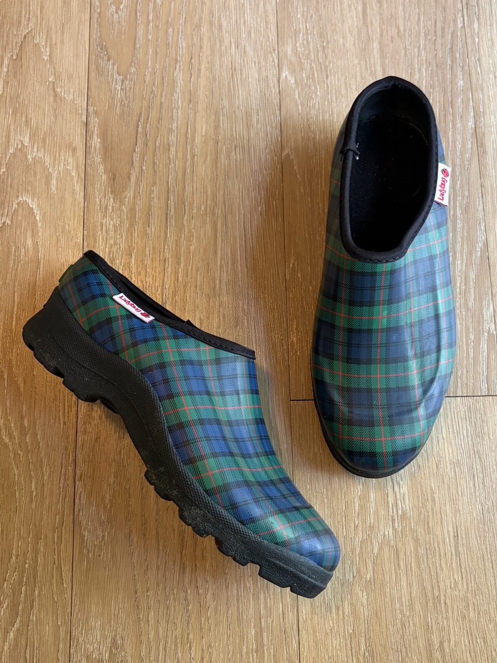 Ranger Ladybug Green & Blue Tartan Slip-On Rain Clog